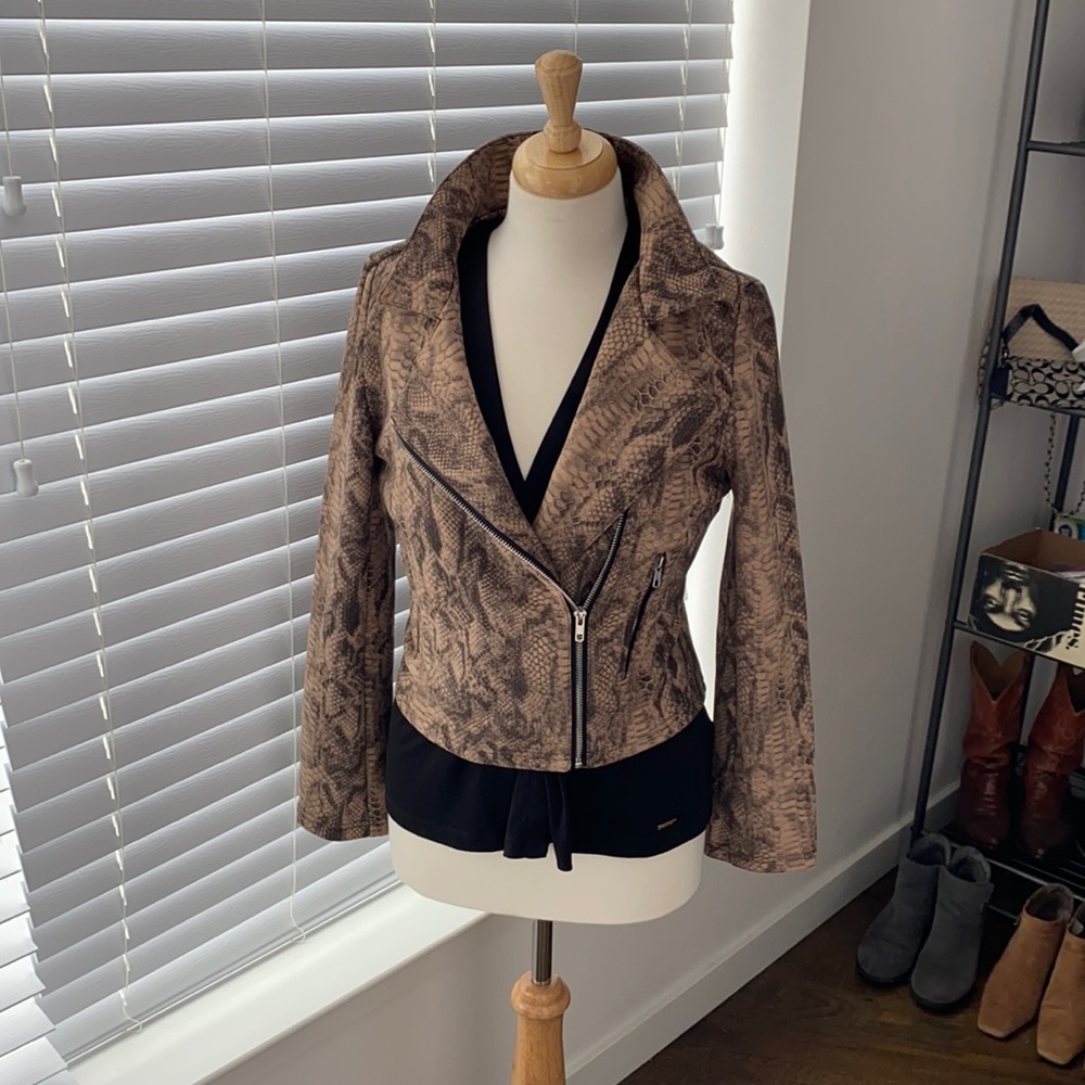 Faux leather moto jacket.  Soft buttery faux snake skin jacket .  So cute!!
